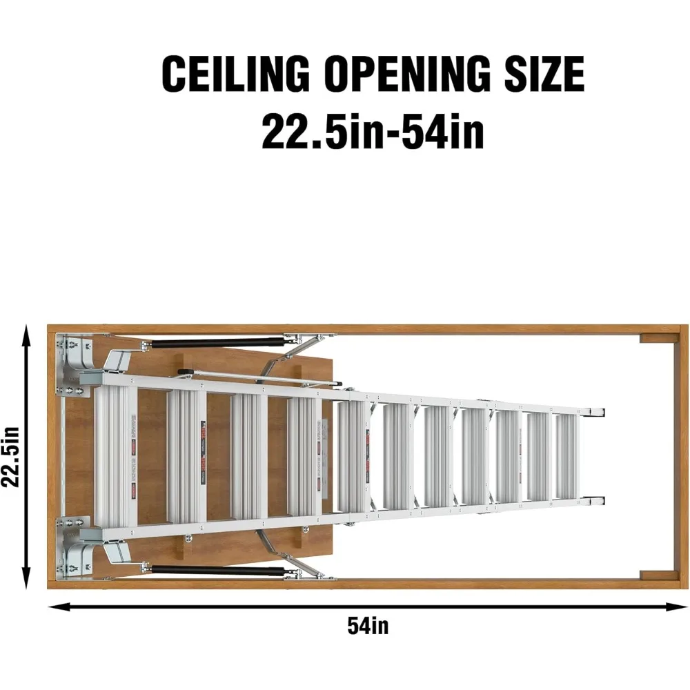 "Escalera de ático extraíble de alta resistencia para techos de 7'8" a 10'3", 22,5"x54", capacidad de 380 lbs"