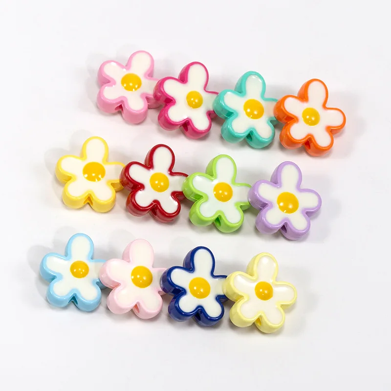 

10pcs Painted frangipani acrylic straight-hole beads diy Handmade flower bead making for phone chain keychain bracelet material