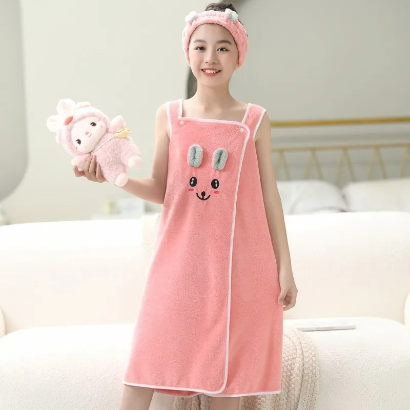 Wearable Suspender Bathrobe Bath Towel Absorbs Water Quickly Does Not Shed Hair Children Bath Skirt Super Soft Household Towel