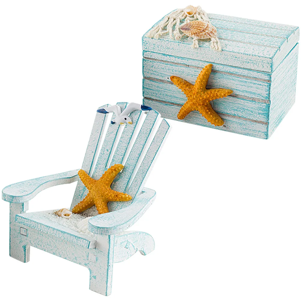 

1 Set Mini Wood Ornament Mediterranean Style Beach Chair Box Chic Design Home Desk Shelf Decoration Party Gift