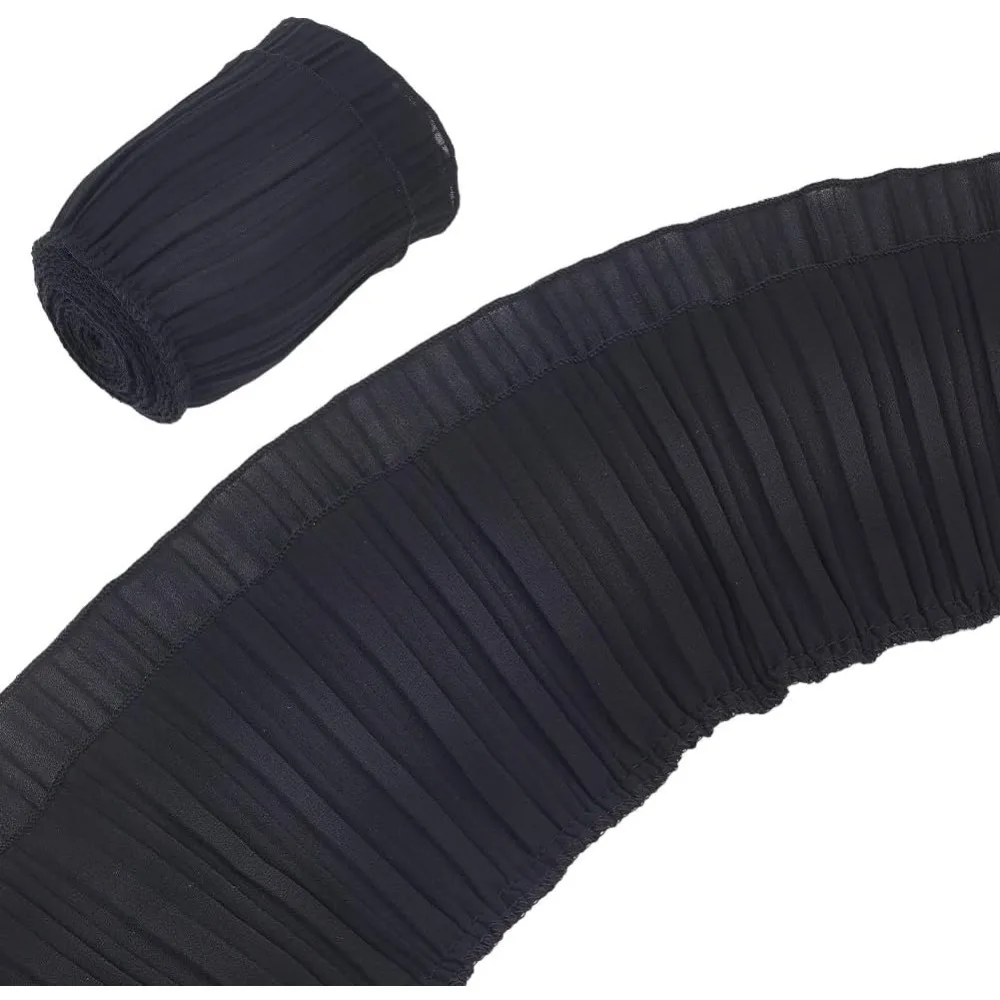 

3 Yards Pleated Polyester Ribbon Clothes Accessories Black 5-1/4 inch(135mm)