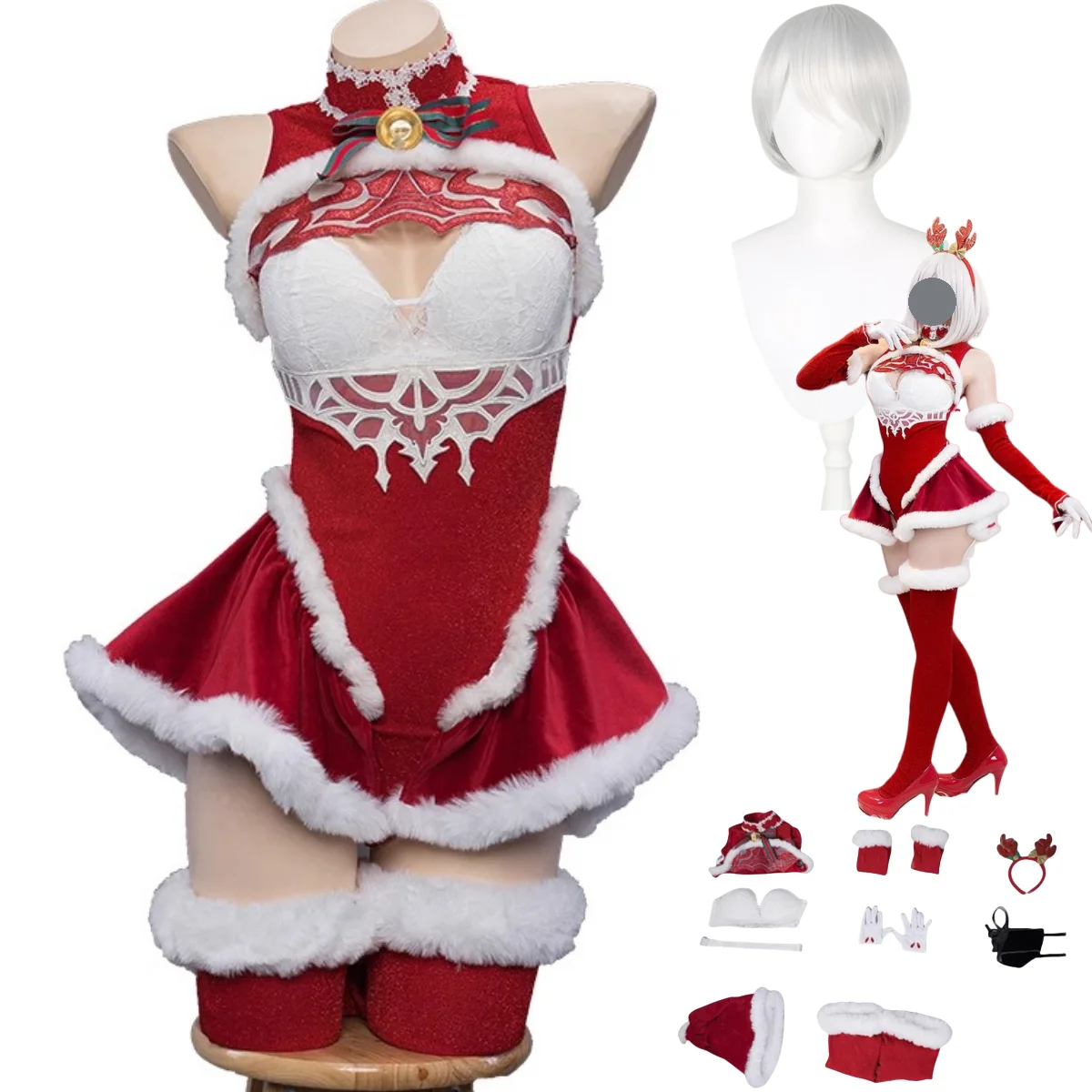 Game NieR:Automata 2B Cosplay Costume YoRHa No. 2 Type B Wig Red Jumpsuits Skirt Christmas Uniform Woman Sexy Halloween Suit