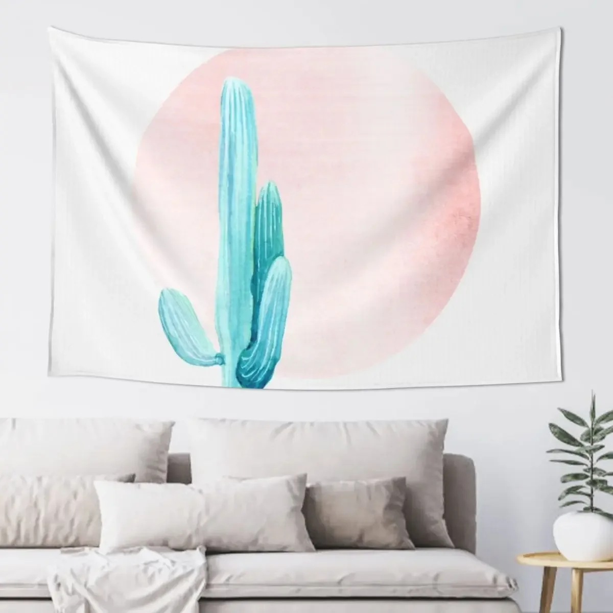 Elegant Cactus Rosegold Pink and Turquoise Desert Cacti Home Decor Tapestry Decor For Bedroom Wall Tapestries Tapestry