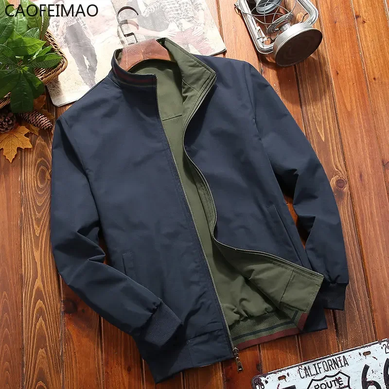 Men's Windbreaker Double-sided Wear Jackets Men Baseball Pilot Bomber Stand Collar Jacket Hip Hop Streetwear Coat Solid Color