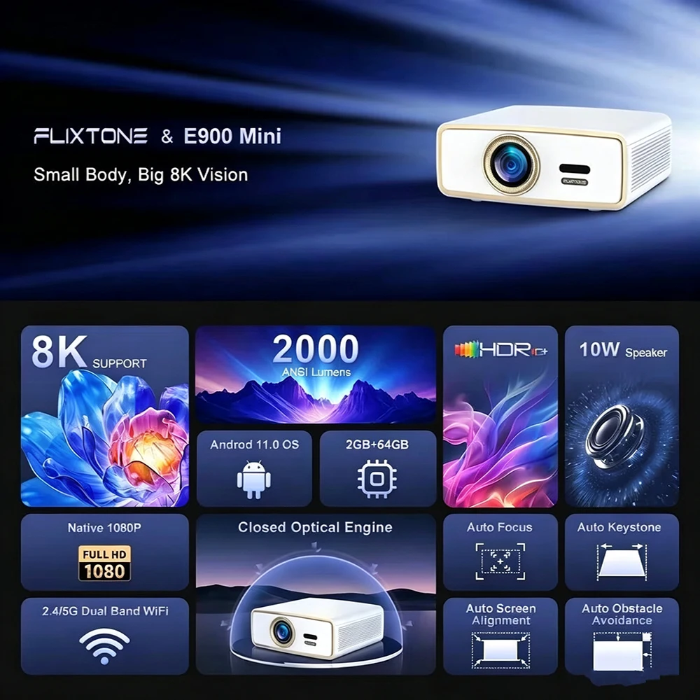 โปรเจคเตอร์พกพา Flixtone E900  - Home Cinema Complet บทวิจารณ์และราคา
