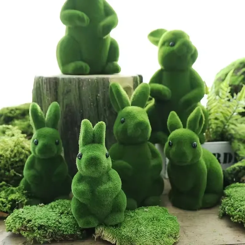 2026 New Flocking Simulation Moss Stereoscopic Simulation Green Bunny Holiday Decoration Apply to Gardening Home Ornament