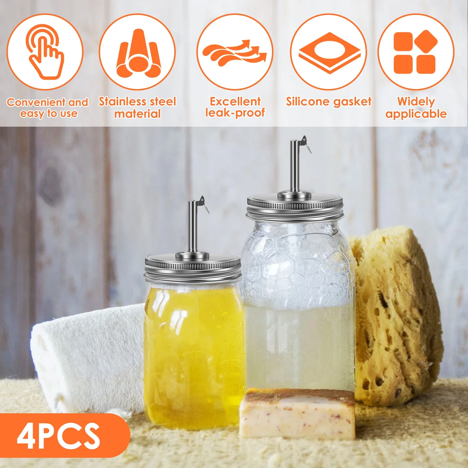 4Pcs Mason Jar Pour Mouth Lid Stainless Steel Mason Jug Flip Cap Dustproof Leakproof Glass Jar Flip Cap Easy to Use Mason Jug