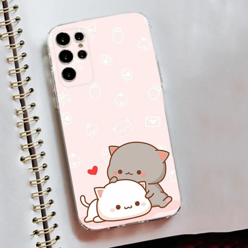 Mochi Peach Cat Case Phone Case Silicone Case For Samsung S30,S23,S21,S22,S20 Ultra,S20 FE lite,S10,S9,S8 PIus Cover Clear