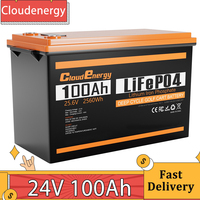 Cloudenergy 24V 100Ah LiFePO4 Battery Pack 2560Wh Energy 6000+ Cycles Built-in 100A BMS Support in Series/Parallel RV Off-Grid