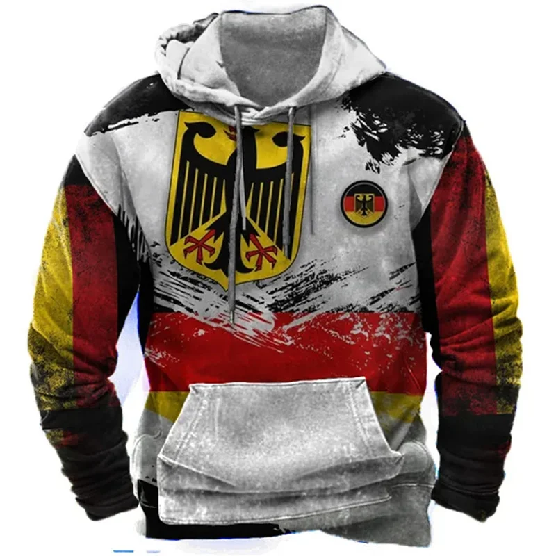 Vintage German Flag Hoodie For Men Casual German Oversized Hooded Hoodies Unisex Daily Pullovers Tops Autumn Streetwear Clothing