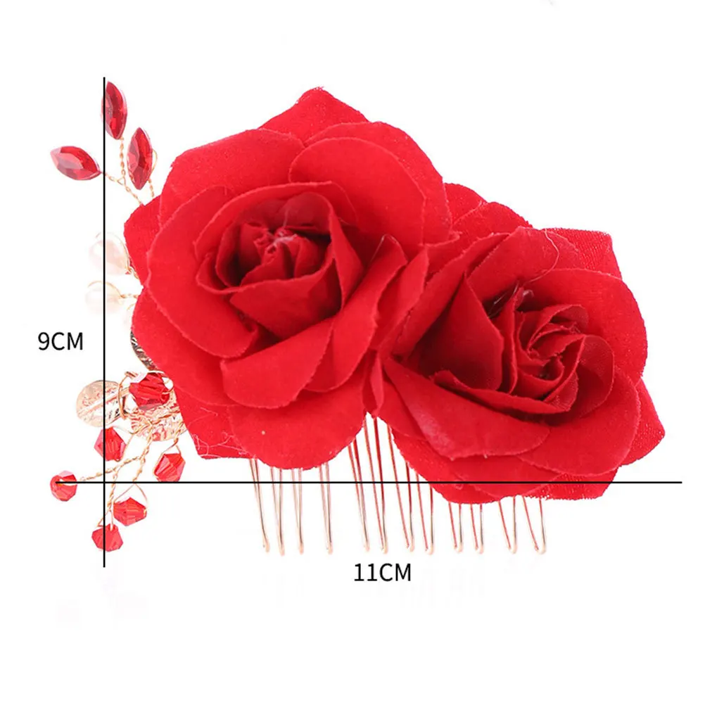 مشط شعر الزفاف الأنيق على شكل زهرة الورد، تصميم من القماش الرقيق، إكسسوار شعر الزفاف، غطاء رأس للحفلات الراقصة، غطاء رأس الزفاف #1