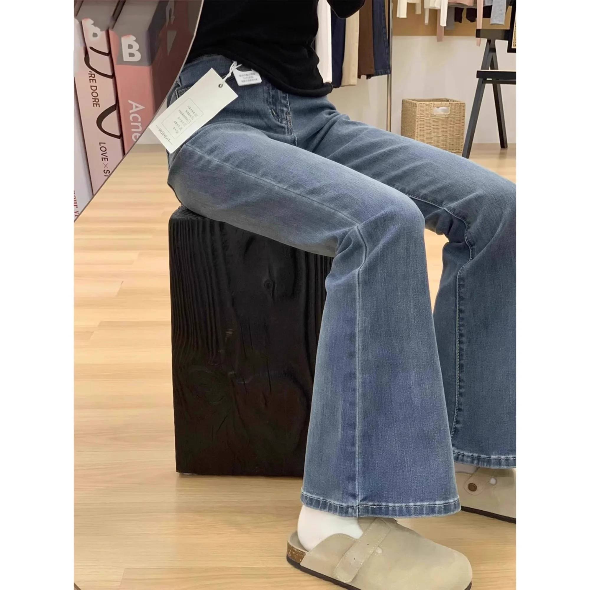 Spring New Arrival High Waist Bell Bottom Jeans Women's Loose Fit Slimming Tall Enhancing Micro Flared Jeans Cotton Stretch D...