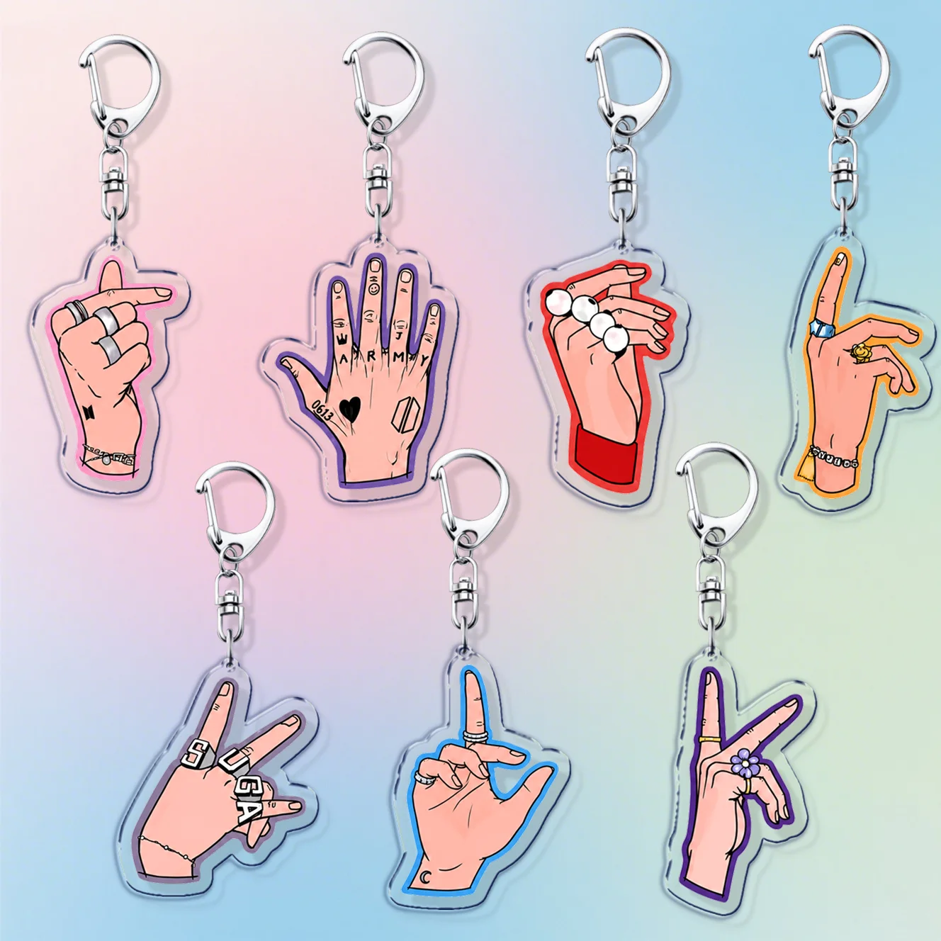Popular Idol Group Kpop Keychains Accessories Bag Charms Y2K Finger Acrylic Key Ring Fans Friends Gifts