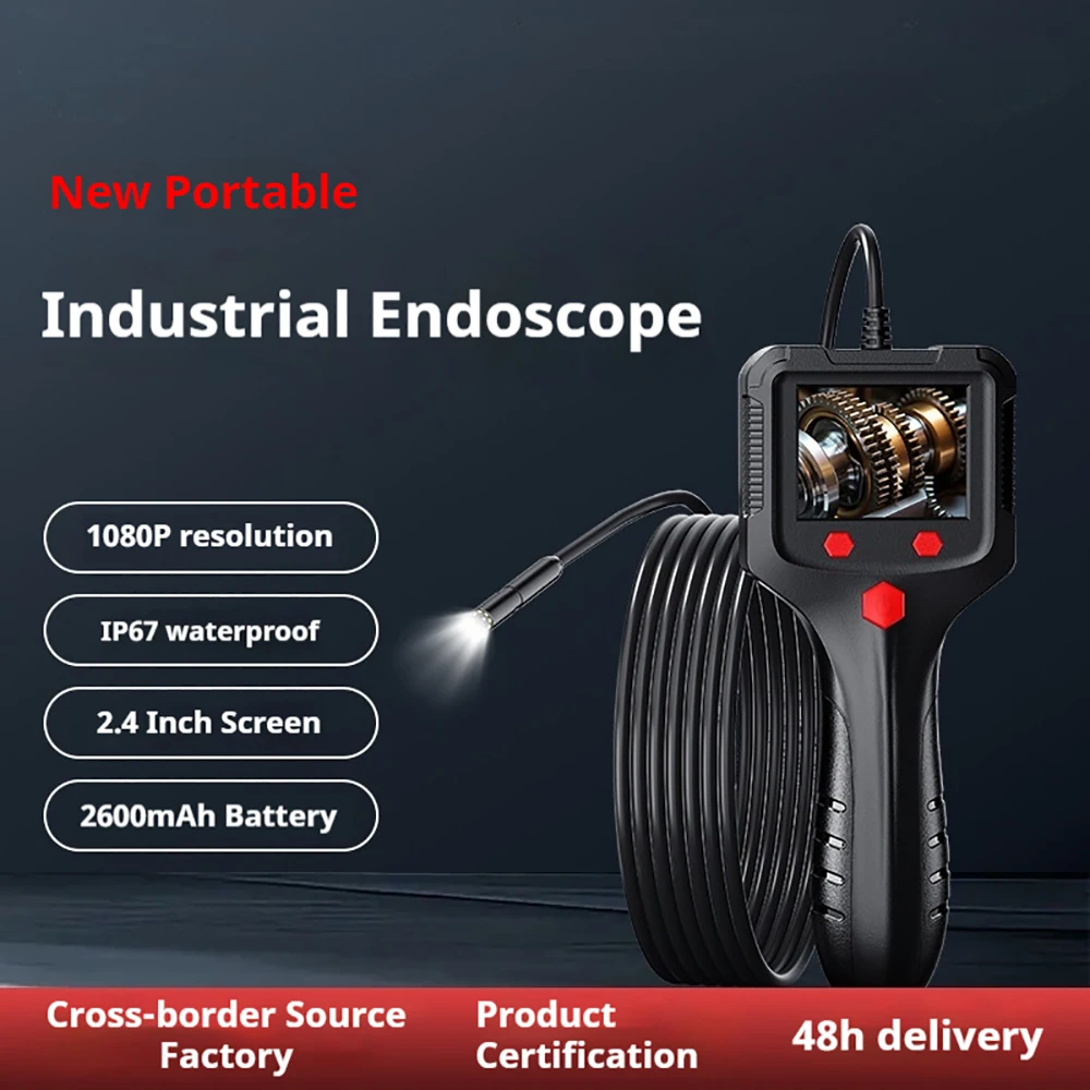 5.5mm Handheld Industrial Endoscope Camera with 2.4 inch IPS Screen IP67 HD Inspection Borescope 6 Adjustble LED Vehicle Engine