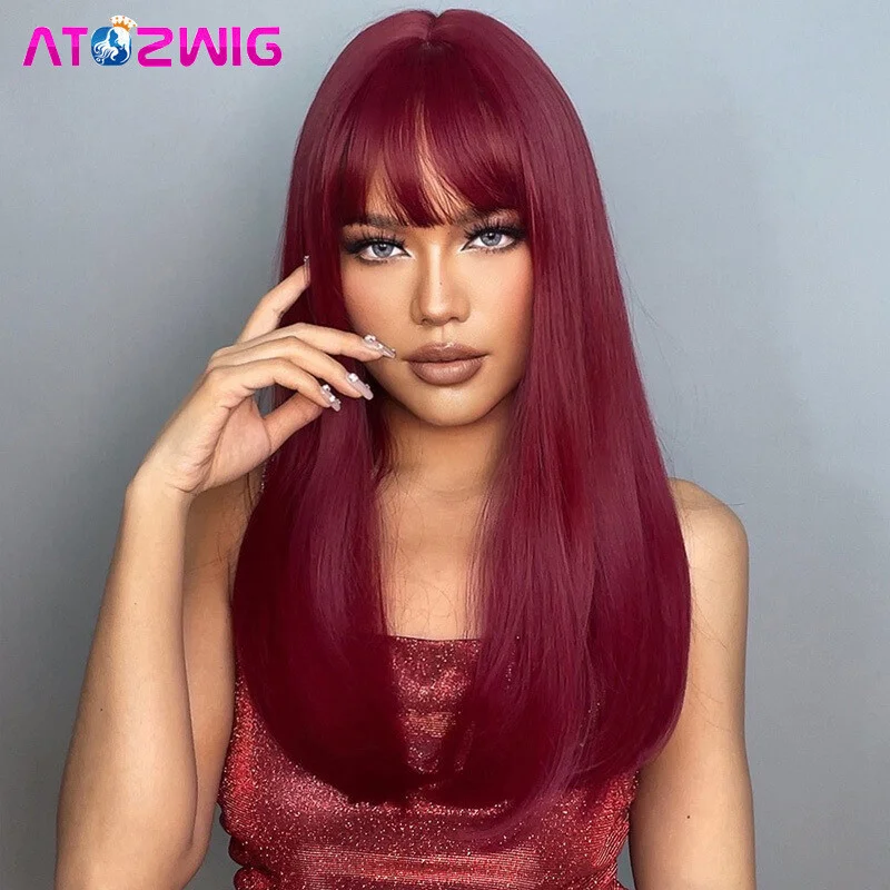 Рисунок 3 - Длинные винно-красные бордовые прямые волосы с челкой