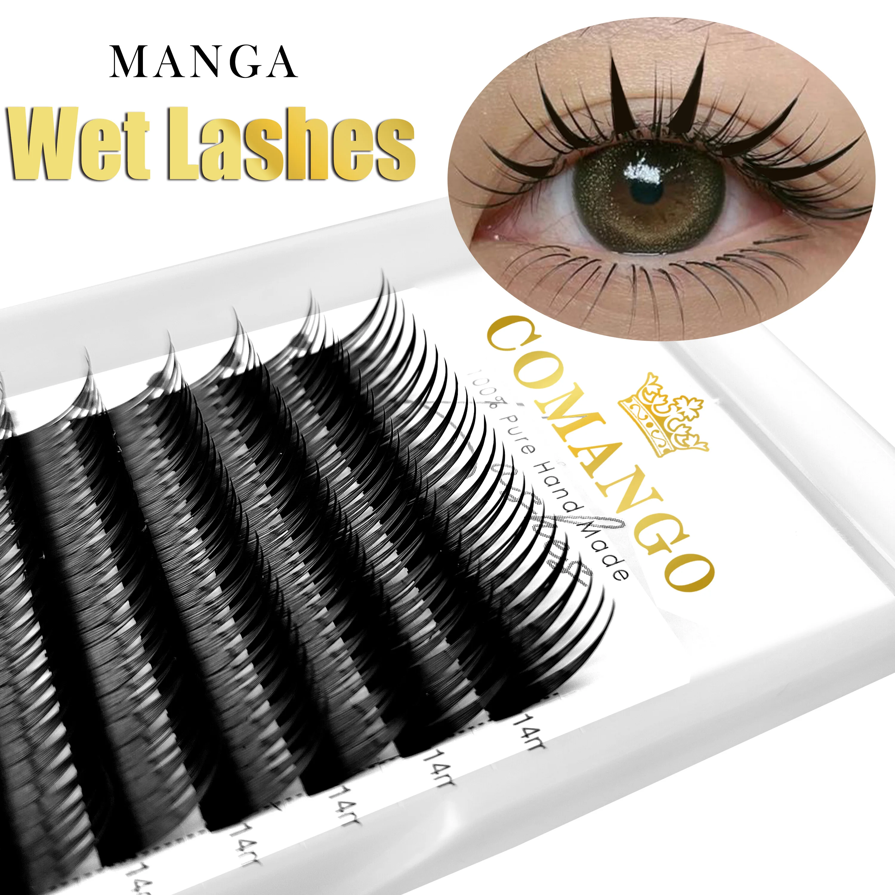 CoMango Wet Lashes Flat Root Easy Grafting Cosplay Anime Manga Eyelashes Extension Soft Natural Beauty Makeup Supplies