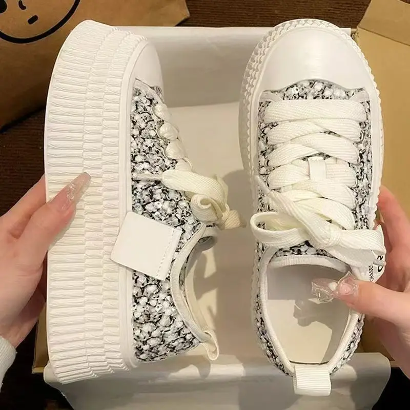 

Дизайнерские женские дышащие кроссовки Kawaii с блестками, летняя обувь, кроссовки на толстом каблуке, повседневные кроссовки на платформе для бега, массивные кроссовки Y2K