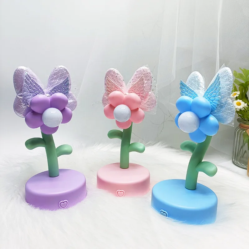 New Sweet Lovely Wind Flower LED Luminous Table Lamps Romantic Small Night Light For Children Christmas Gift Colorful Flashing