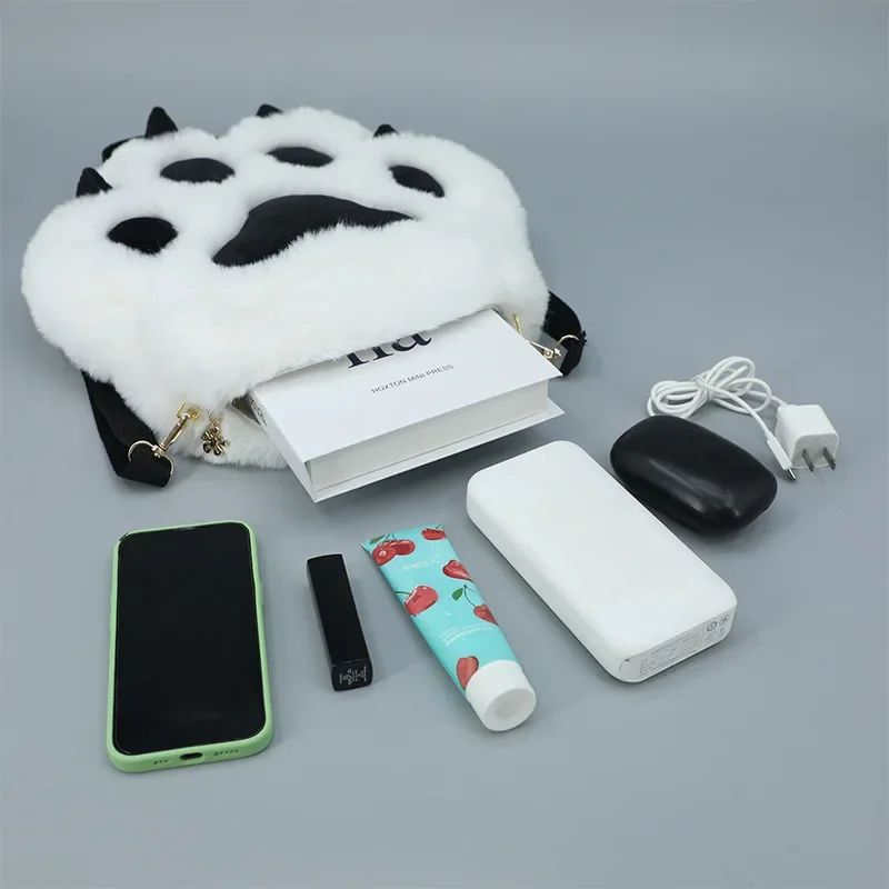 New Fluffy Cute Cat Paw Plush Backpack with Adjustable Straps Soft Furry Purse JK Girls Bag Cartoon Backpack Cosplay Kids Gift