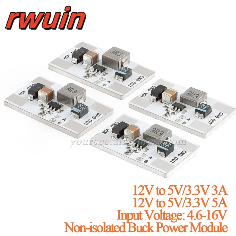 5pcs/1pc Non-isolated Step Down Buck Power Module 12V to 5V 3.3V DC-DC 3A 5A High Heat Dissipation Aluminum Substrate 4.6 to 16V