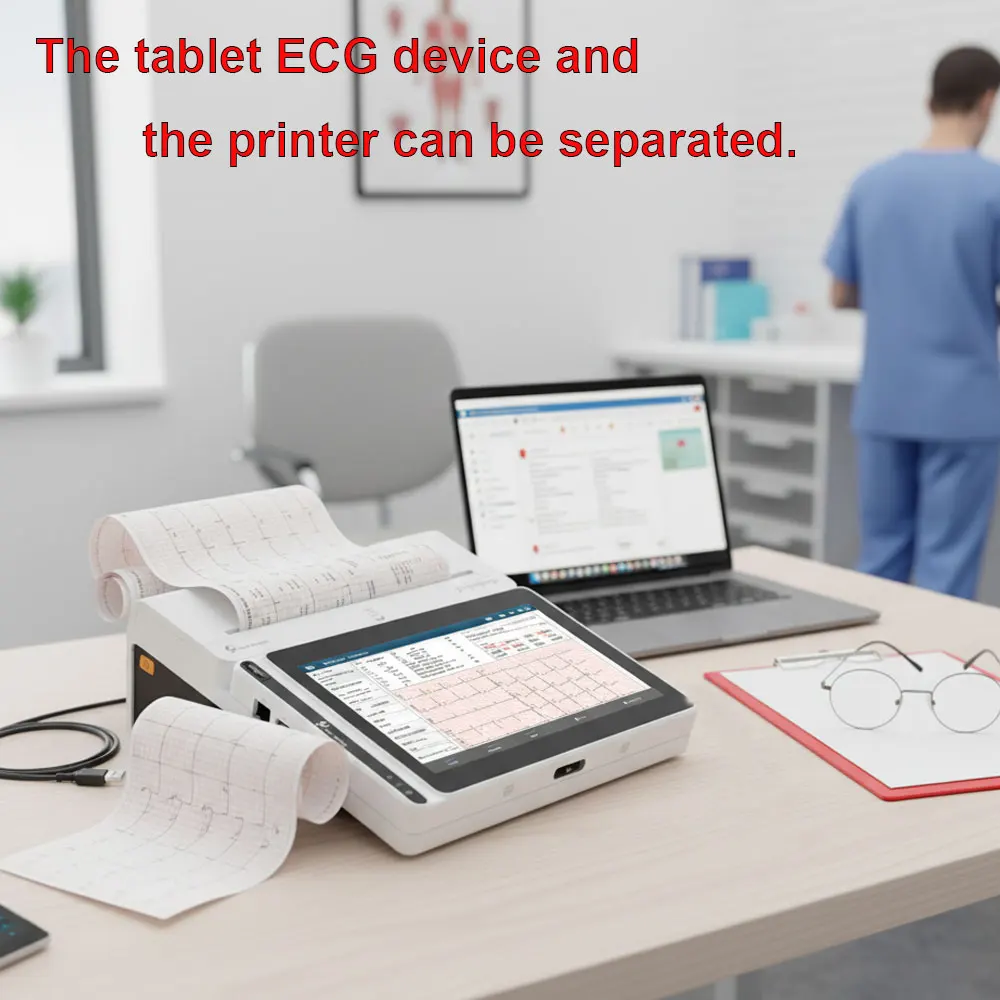 Electrocardiógrafo con Impresora, Análisis por IA, Diagnóstico, Seis Modos de Funcionamiento, Forma de Onda Congelada, ECG de Uso Independiente