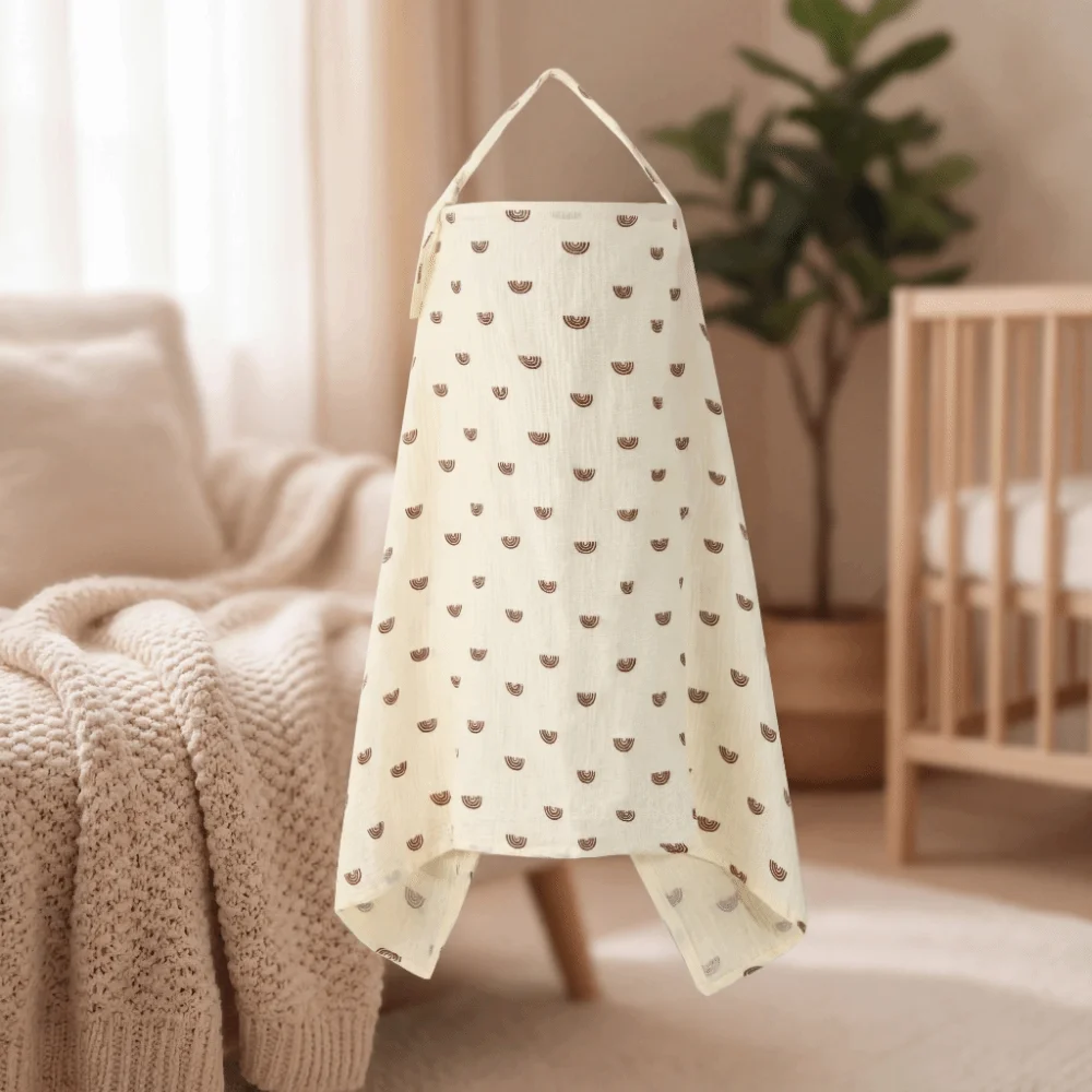 Cotton Breastfeeding Nursing Cover Adjustable Arch Neckline Breast Feeding Blanket Breathable Multi-purpose Use Stroller Blanket