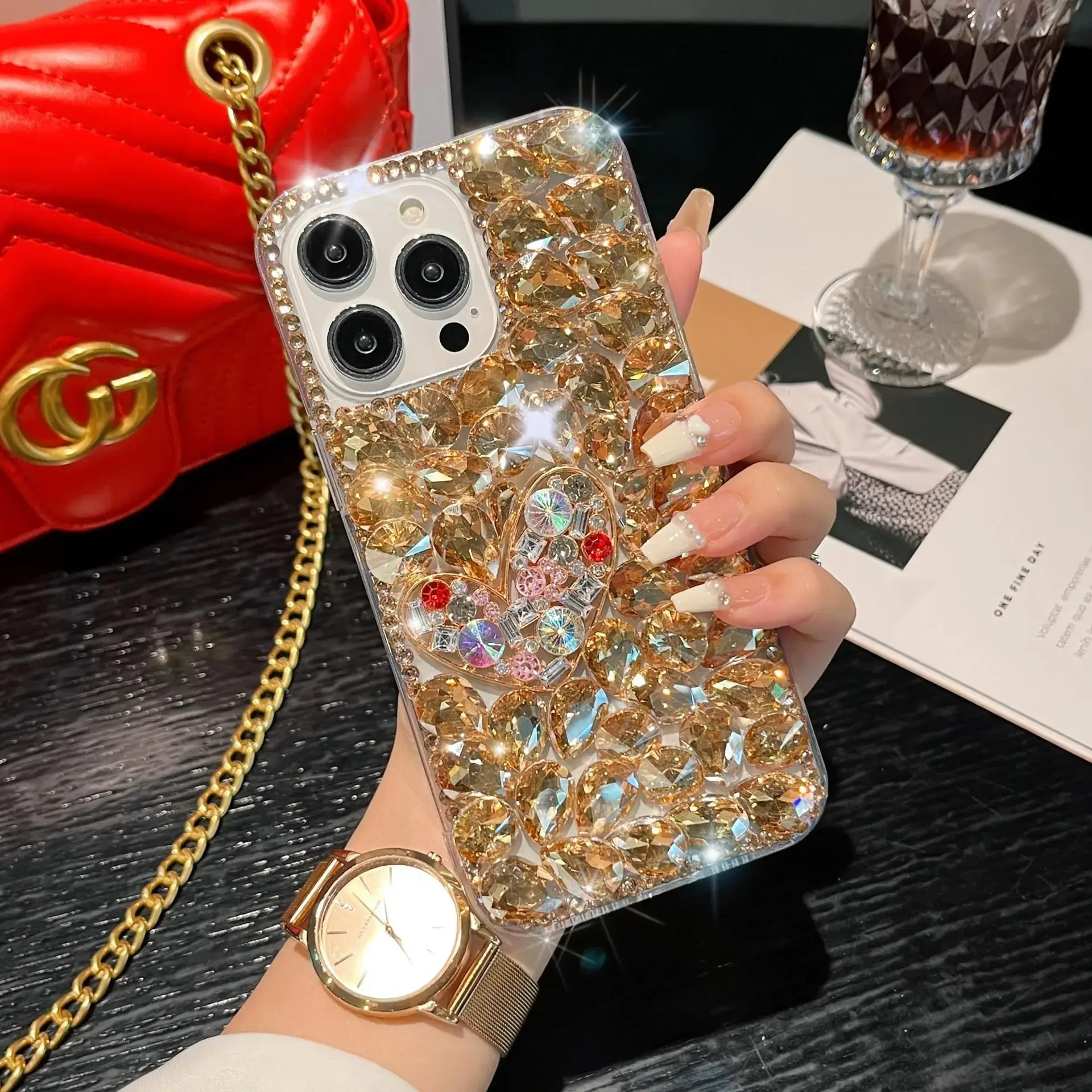 Luxury Bling Rhinestone Case for Xiaomi, Diamond Phone Cover, Seven Color Love Case for Redmi 9A, 9C, 9Pro, Note 10S 11 12Pro