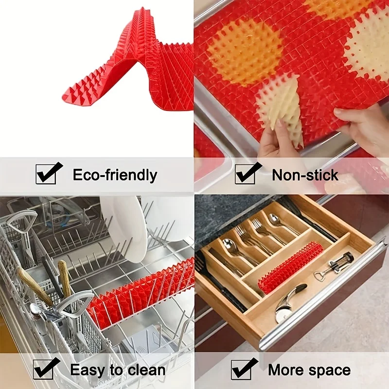 Antihaft-Silikon-Backmatte, 40,6 x 27,9 cm, Pyramiden-Kochmatte, BPA-freie Pfanne zum Backen von Mikrowellenherden, leicht zu reinigende Brathähnchen-Matte – Detail 15