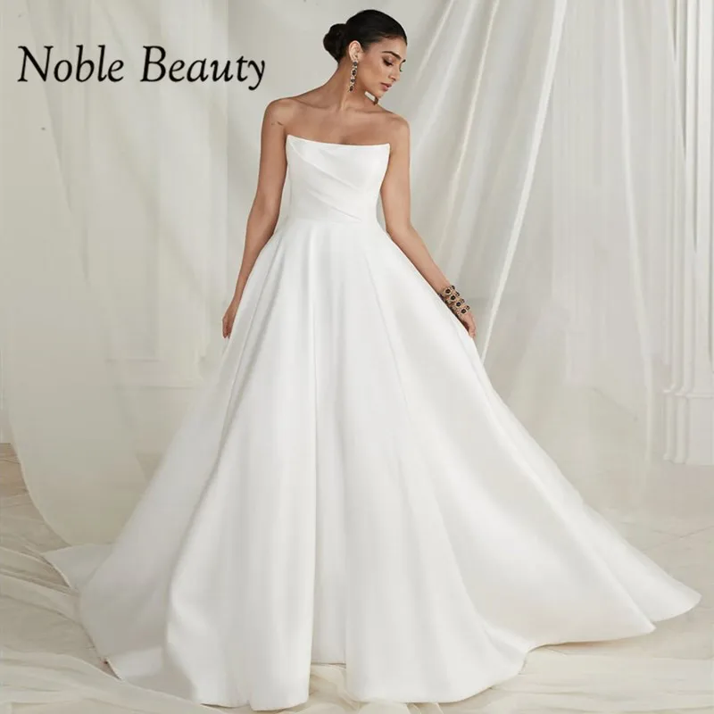 

Luxury Satin Long Wedding Dresses 2026 Detachable Sweep Train Bridal Gowns For Women With Big Bow Formal Vestidos de novia