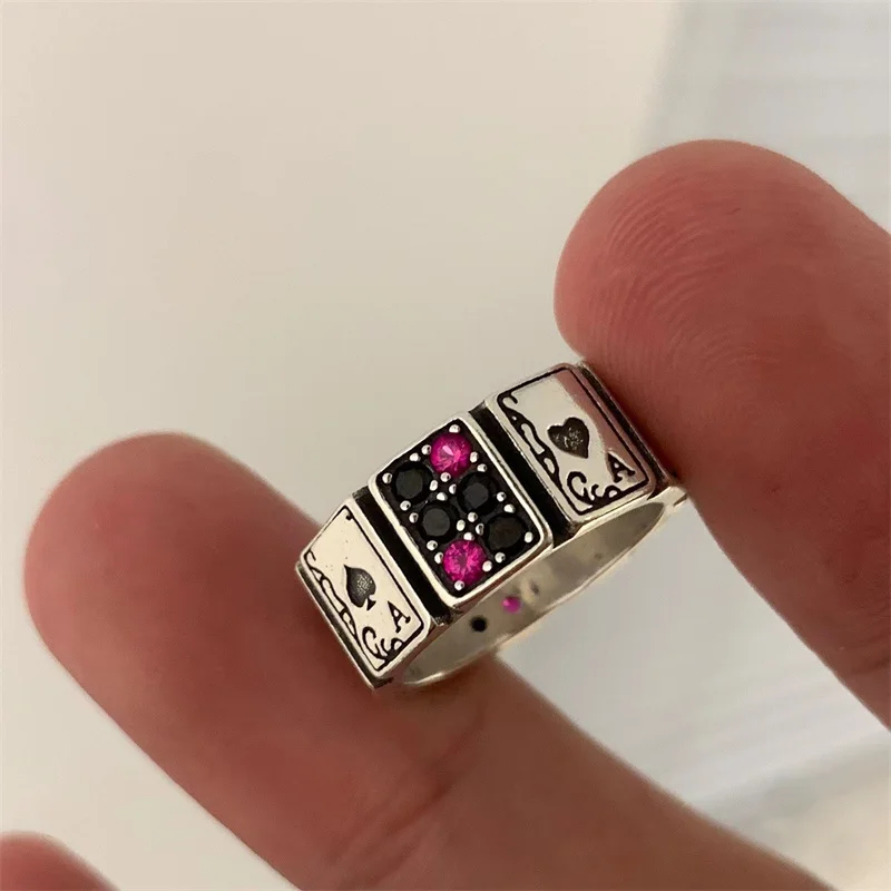 Wholesale 1Pc Adjustable Playing Cards Open Cuff Finger Rings Luxury Vintage Jewelry Men Gift Party for Women Girls