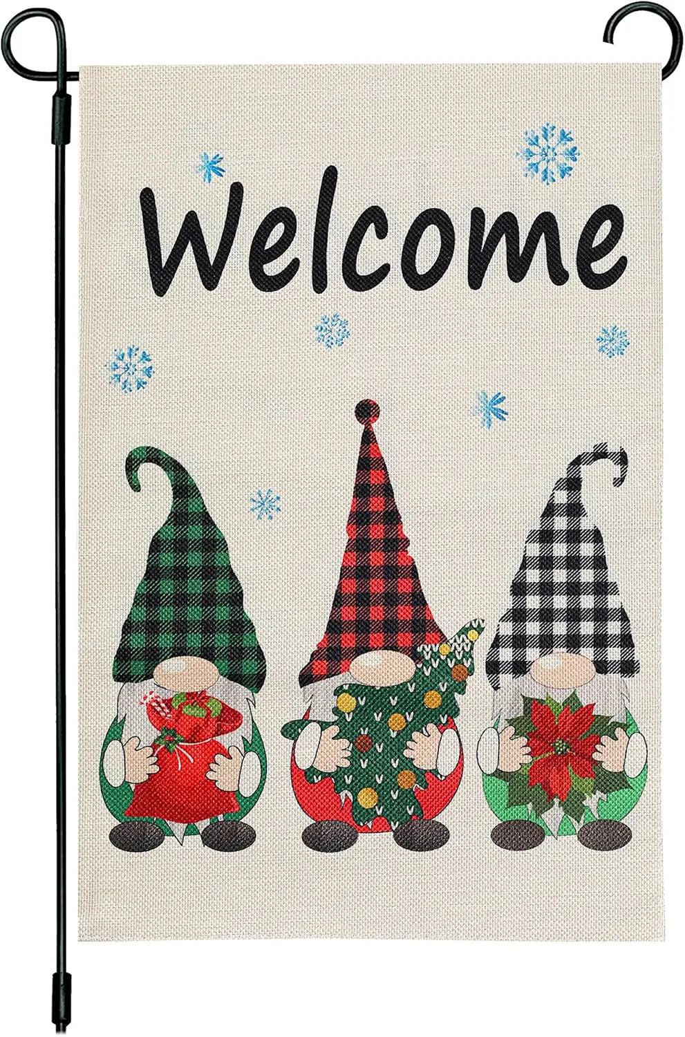 CYNOSA Christmas Gnomes Winter Garden Flag, Burlap Yard Winter Flag Vertical Double Sided, Dwarfs with Snowflake Merry Christmas