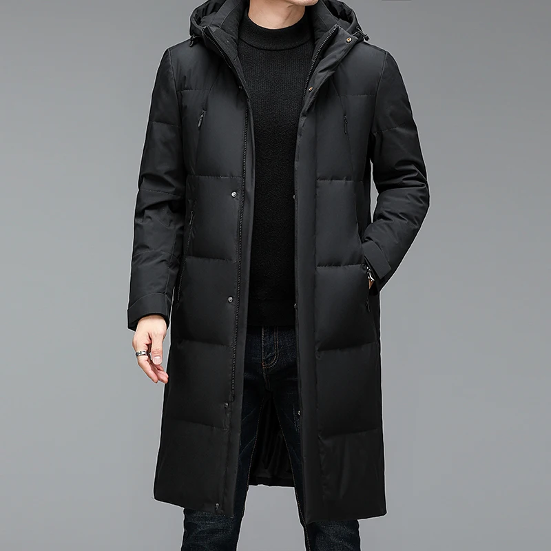 2024 winter long style Men\'s 90% White Duck Down coat warm Down Jackets hat detachable fashion Men thicken Jacket size M-5XL