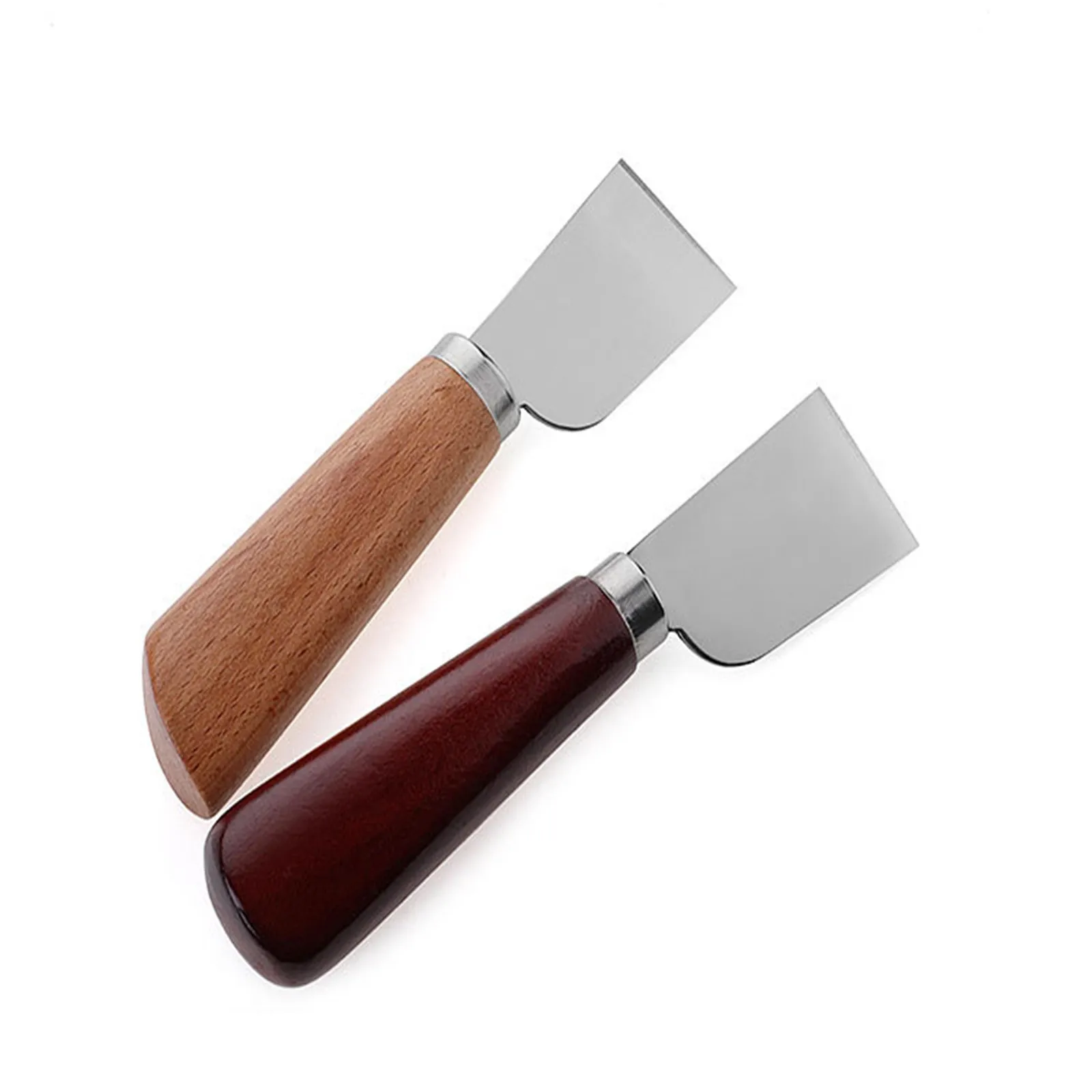 Cuchillo de adelgazamiento de cuero de acero inoxidable, herramienta de corte de Material hecho a mano, de boca ancha recortadora, mango de madera