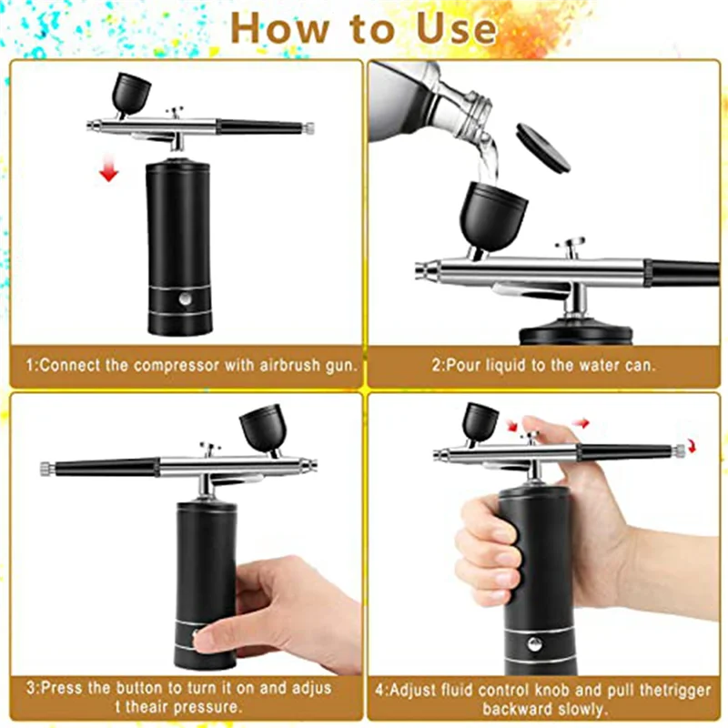 

ABDJ-4X Airbrush Kit Rechargeable Cordless Airbrush Compressor,30PSI High Pressure,Portable Handheld Airbrush Gun