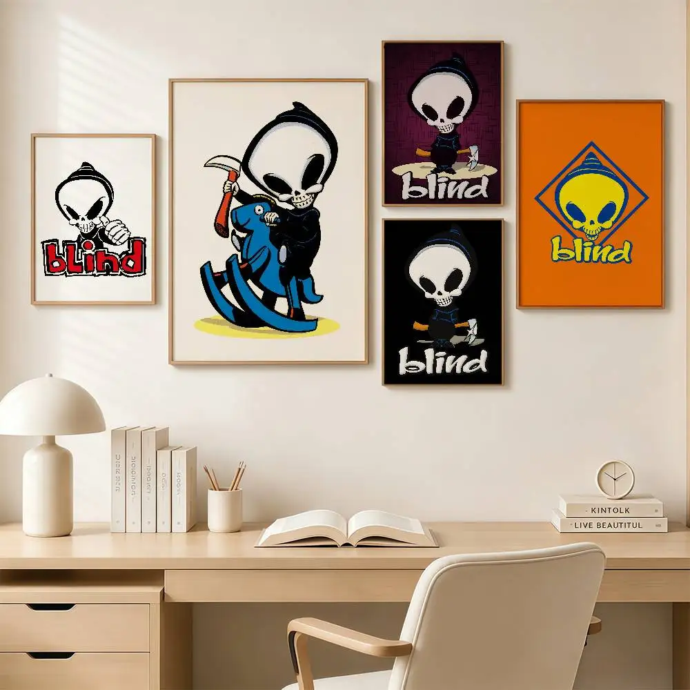 fashion Blind and Skateboards skull Posters Wall Art Retro Painting Home Room Cafe Club Dorm Wall Decor