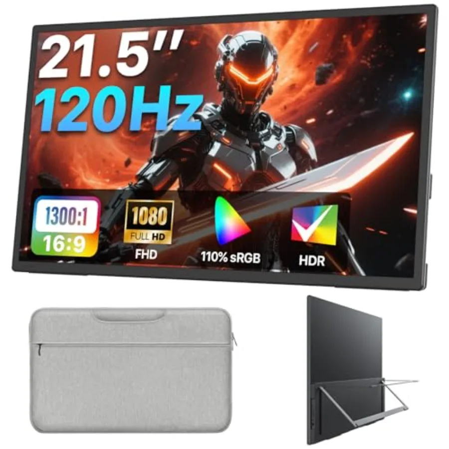 

Портативный монитор 21,5 дюйма FHD 110% sRGB 120 Гц IPS HDR HDMI USB-C, дорожный монитор для ноутбуков, MacBook, ПК, Surface, PS5, Xbox, большой размер