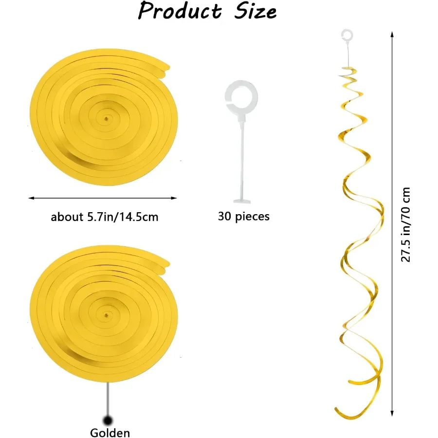 ゴールドの吊り下げ渦巻き装飾 30個 結婚式、ベビーシャワー、誕生日、クリスマス、新年のお祝い用 ツインテール天井飾り