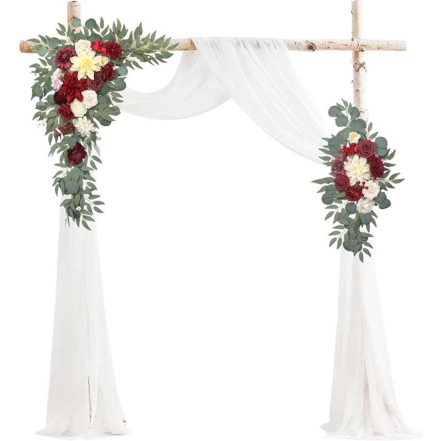 

Арка с цветами и шторами, набор из 3 штук для свадебной церемонии, беседка и украшение для фона для приема, элегантный цветочный дизайн, идеально подходит