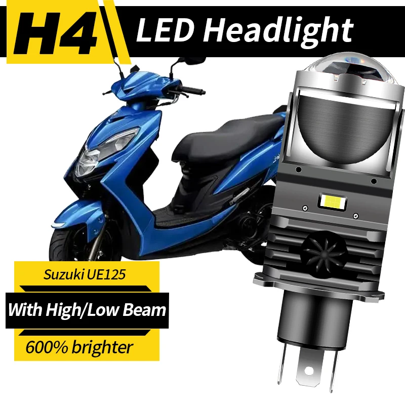 1pc H4 LED Projector Headlight Motorcycle 25W 50000LM Lens with Fan Cooling Automobile Hi Lo Beam Bulb For Suzuki UE125