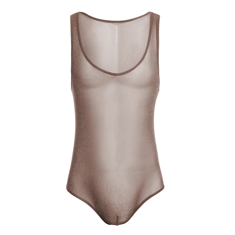 Men Undershirts Bodysuit Shiny Transparent Tight-fitting Sports Fitness Bottoming Breathable Men Singlet Undershirt