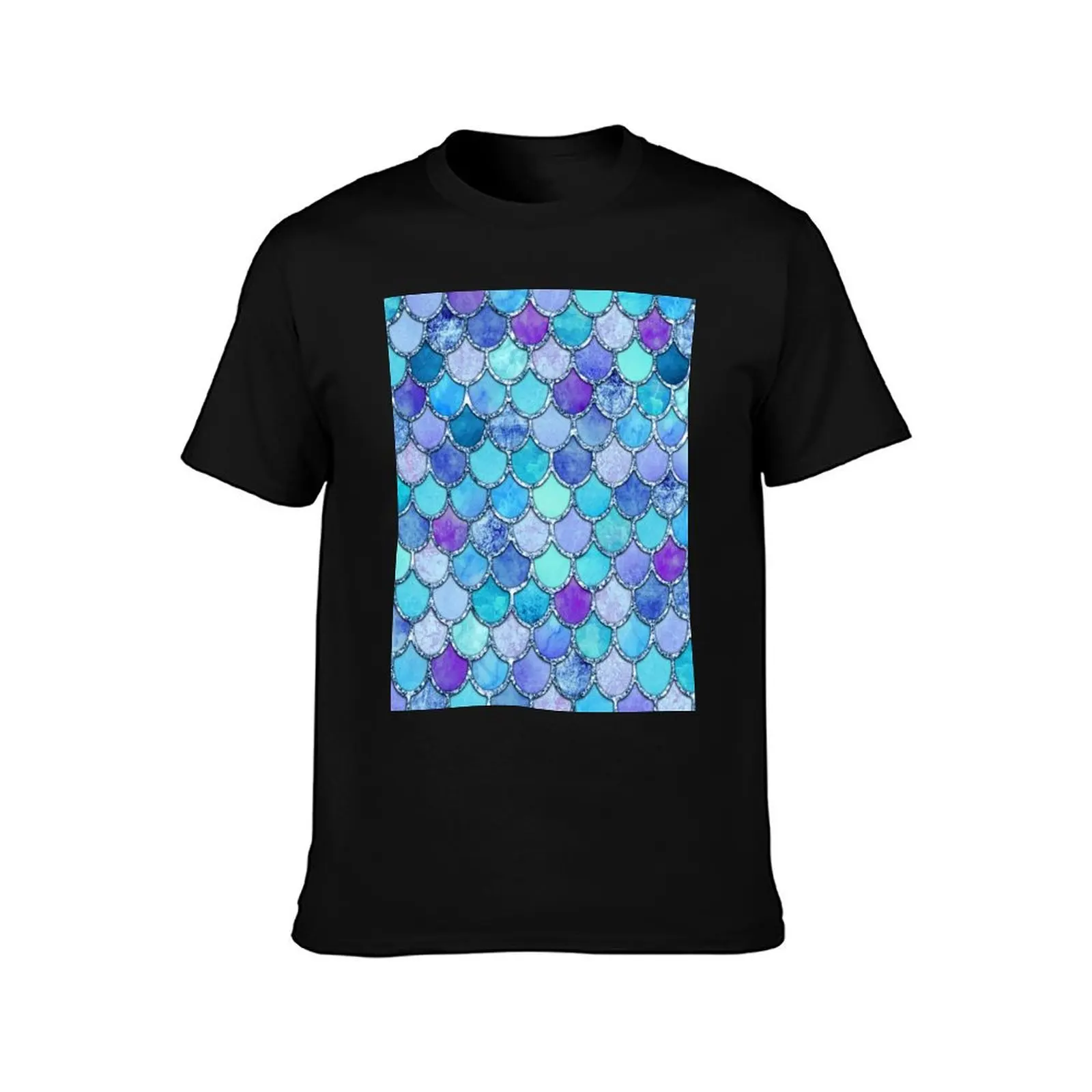 Colorful Blues Mermaid Scales T-Shirt plain oversized t shirt mens shirts graphic tee