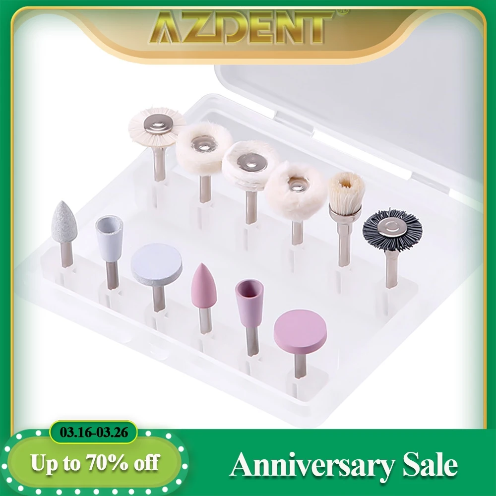 AZDENT 12PCS/Box Dental Composite Polishing Kit RA 2.35mm Polisher for Low Speed Hanpiece Porcelain Natural Teeth Nail Polishing