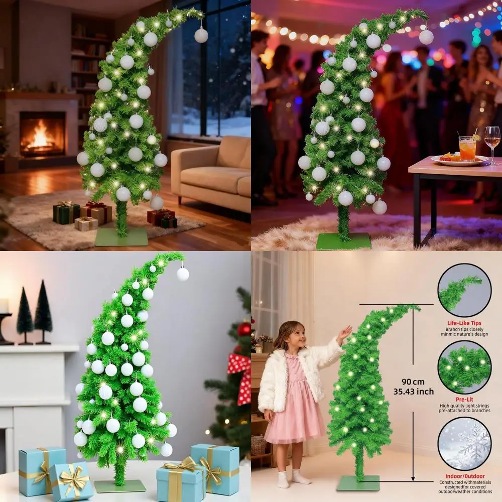 

3ft Pre-lit Dual-Color LED Green Whimsical Grinch Christmas Tree with 226 Tips, Indoor Corner and Entryway Decorative Lighted Pe