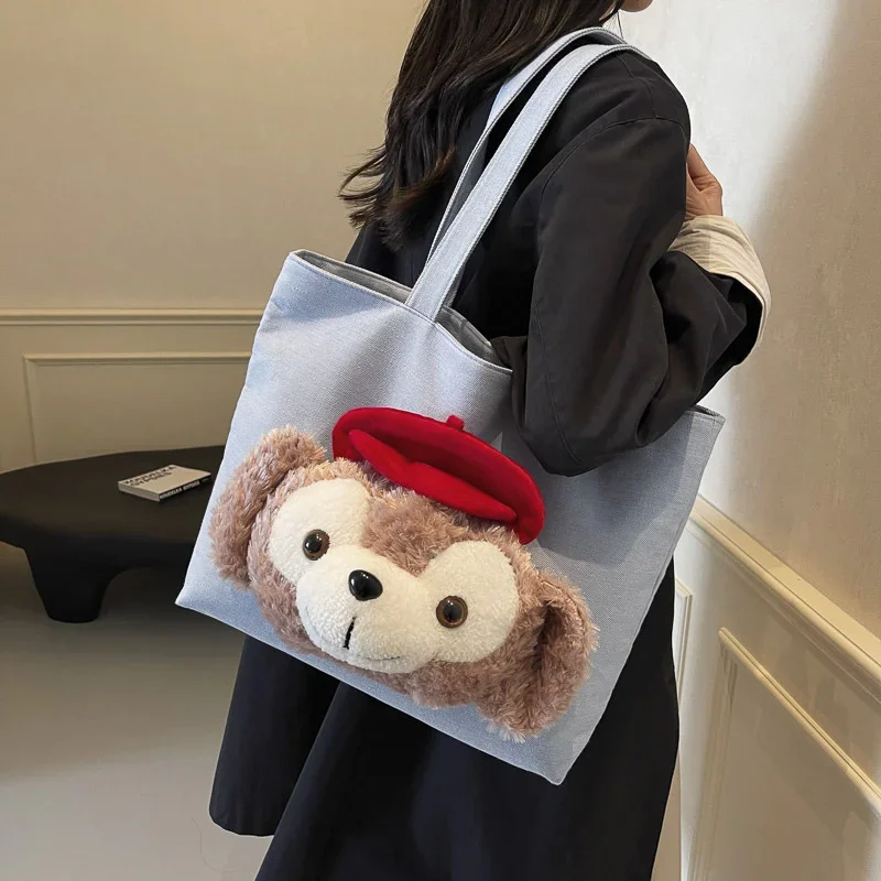 Disney Duffy Bear Cute Casual Handheld Women's Bag Cartoon Doll Simple Versatile Large Capacity Canvas Shoulder Bag