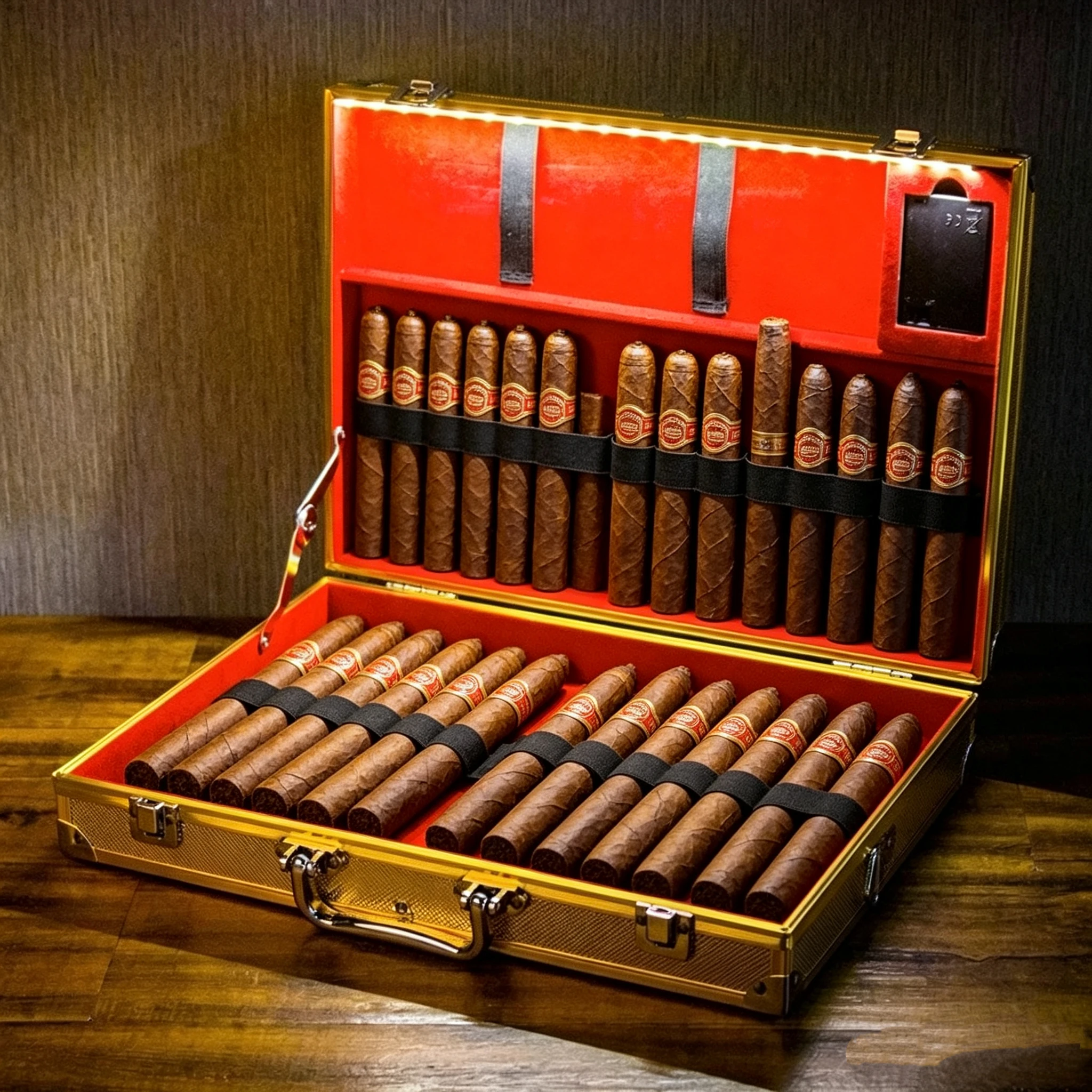 Portable Cigar Box, Adjustable Strap, High-End Aluminum Alloy Cigar Box With Light.