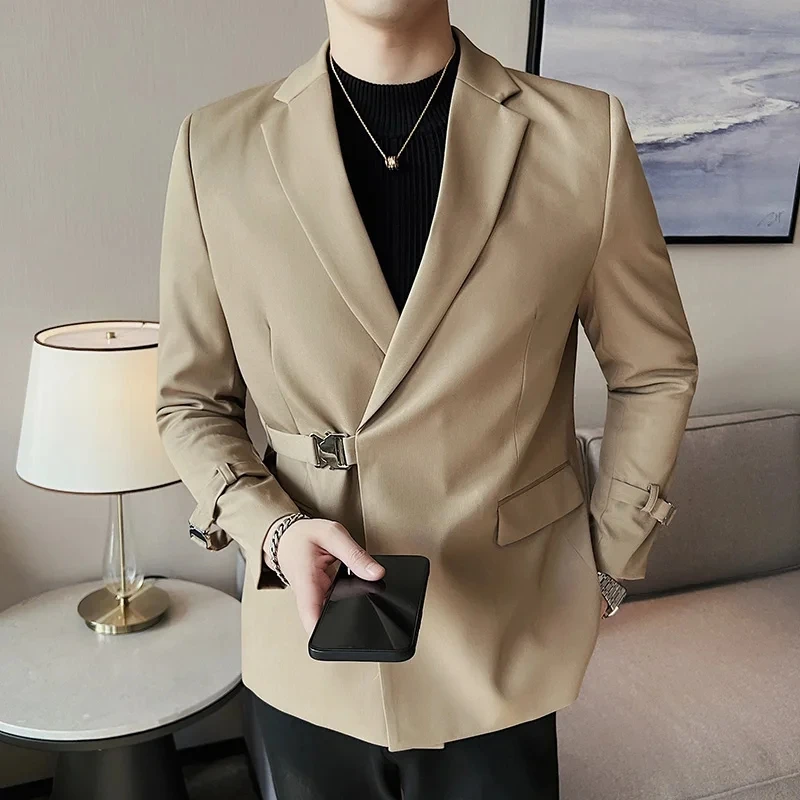 High Quality Suit Men\'s British Style Slim Elegant Fashion Business Casual Dress Tuxedo Spliced Collar Plover Case Blazer Jacket