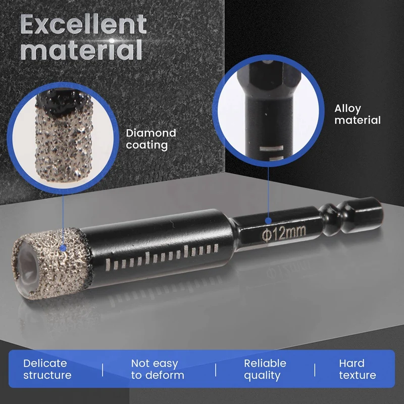 New 6Pc Black Dry Diamond Drill Bits Set For Granite Ceramic Marble Tile Stone Glass Hard Materials 5/6/8/10/12Mm