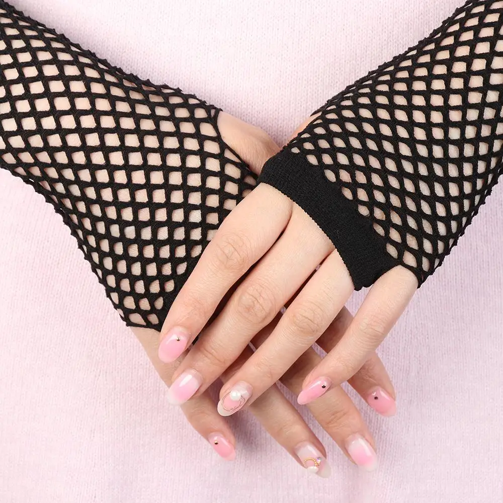 Fashion Punk Sexy Fingerless Mesh Fishnet Gloves Hollow Out Mittens
