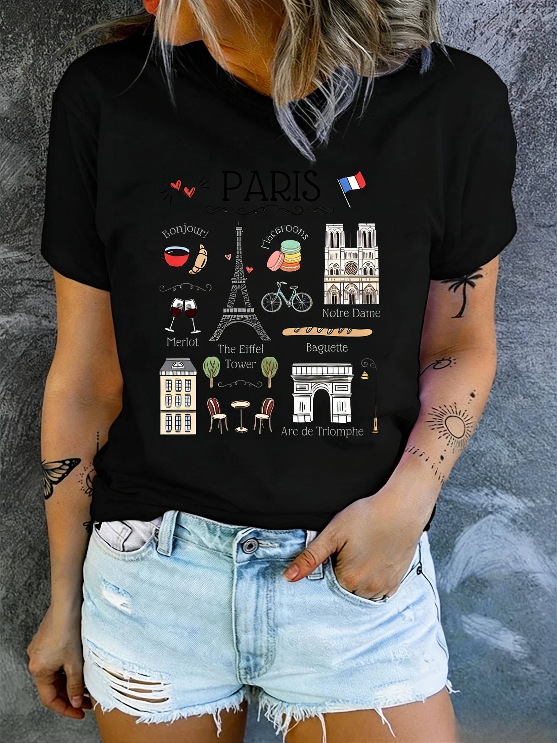 

Женская повседневная футболка с принтом Эйфеловой башни в Париже — топ для активного отдыха с короткими рукавами