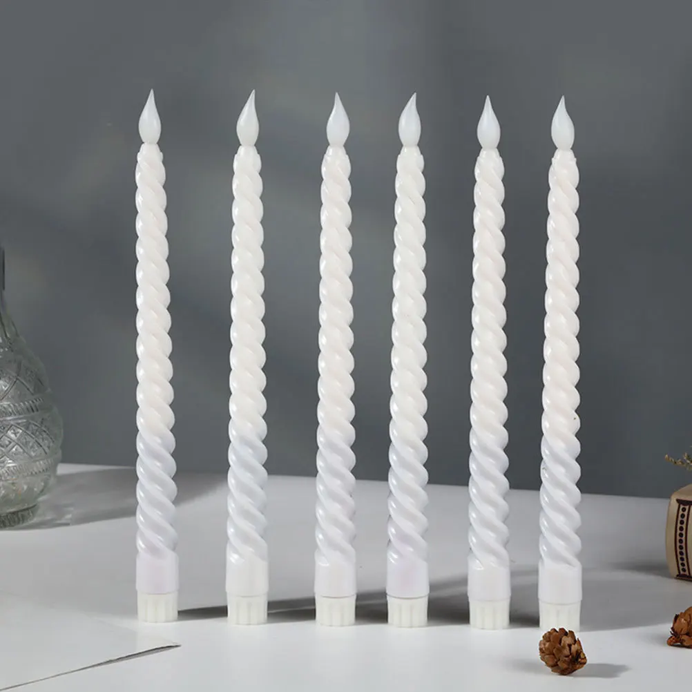 6Pcs Flameless Taper Candles LED Operated Smooth Surface Realistic Design for Romantic Dinner Wedding Decor